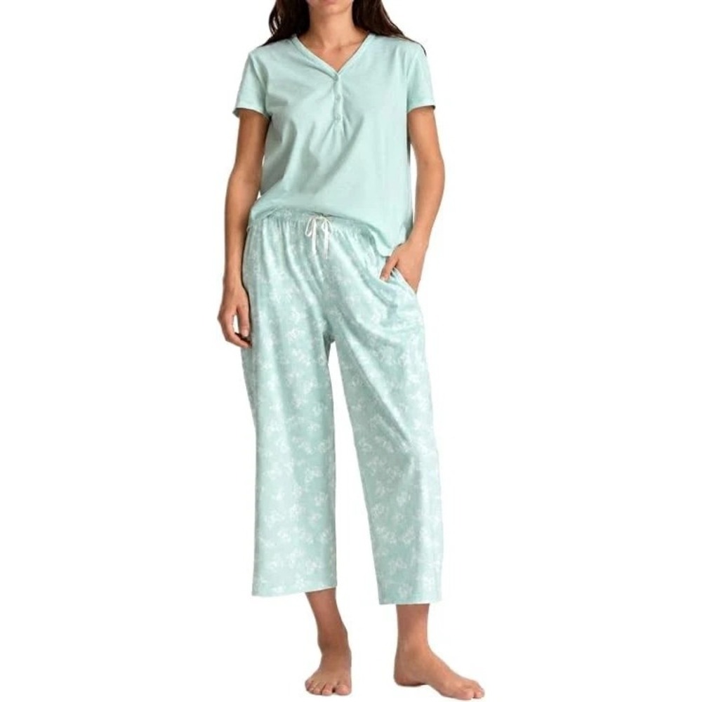 Karen Neuburger Women's Cotton 2 Piece Pajama Sleep Set, Green, Size: Small, New